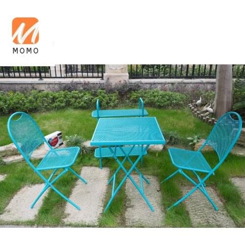 Portable metal garden balcony furniture folding steel bistro patio table chairs set