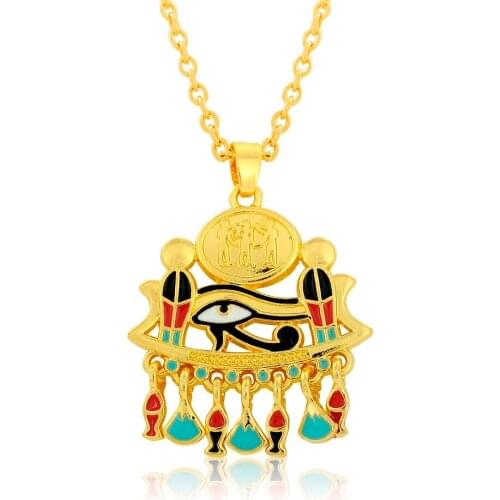 RAINXTAR Fashion Gold Color Enamel Eye Of Horus Necklaces Alloy Religious Ancient Amulet Pendant Necklaces FN074