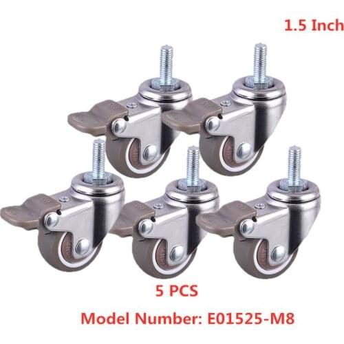 5 Pcs/Lot Casters 1.5 Inch M8 Screw Universal Wheel With Brake Crib Mute Light Tpe Furniture