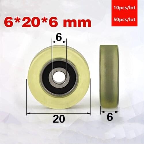 10pcs/50pcs 6*20*6mm polyurethane PU 696 696RS low noise roller bearing friction pulley 6x20x6