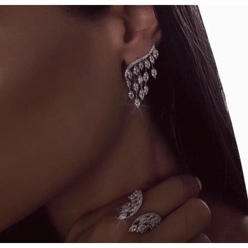 Original Luxury AAA Cubic Zirconia Brand New Angel wings Stud Earrings Ring set for Women Gift Jewelry E5323