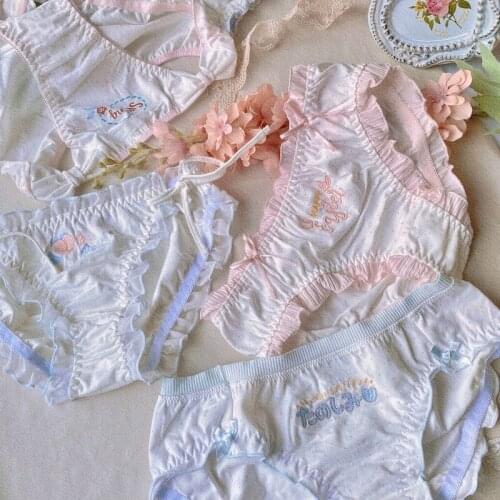 Cute Underwear Seamless Lingerie Cotton Panties Briefs Ruffles Lolita Girl Panty Kawaii Sexy Adorable Thong Brief Pink Blue New