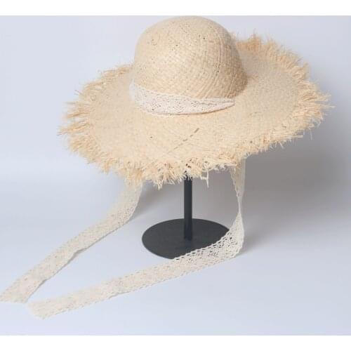 Handmade Parent-Child Straw Sun Hats Large Wide Brim Gilrs High Quality Natural Raffia Panama Beach Straw Caps For Holiday Gorro