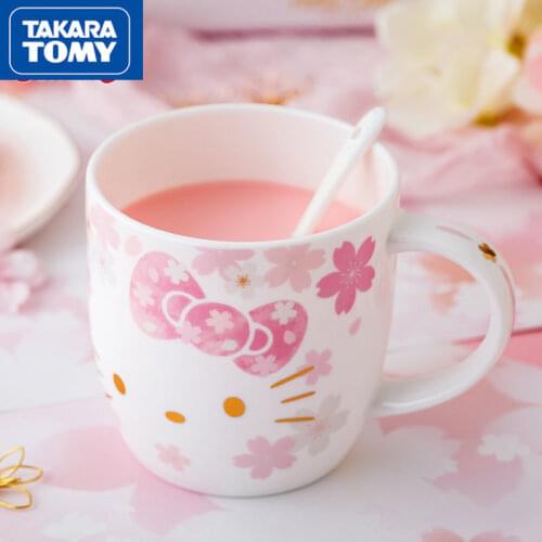 TAKARA TOMY Fashion ceramic material cute cartoon Hello Kitty cherry blossom super cute home coffee cup