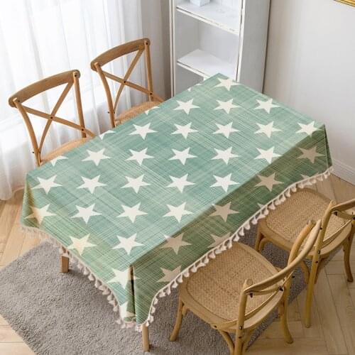 Blue Stars Printing Table Cloth Tassel Waterproof Tablecloth Thick Rectangular Manteles Mesa Nappe Wedding Decorate Table Cover