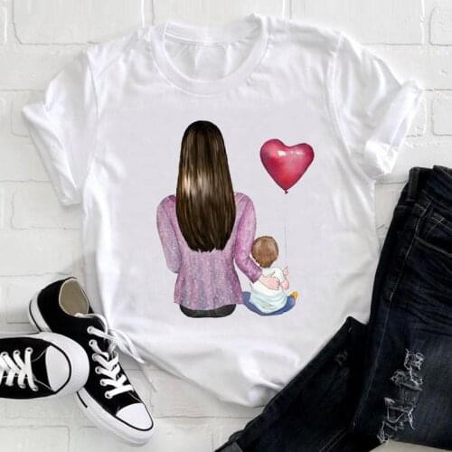 Women Cartoon Love Happy Sweet Son Boy Cute 90s Mom Mama Mother Clothes Print Tee Top Tshirt Female Ladies Graphic T-shirt