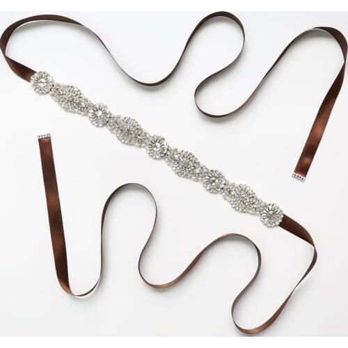 Colored satin ribbon Rhinestones Bridal Belt Crystal Wedding Sash For Wedding Dress Accessories