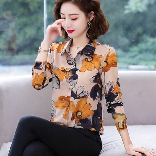 2020 Fashion Office Women Blouses Plus Size S-4XL Long Sleeve Elegant Chiffon Shirt Female Top Printed Cardigan Lapel Shirts New