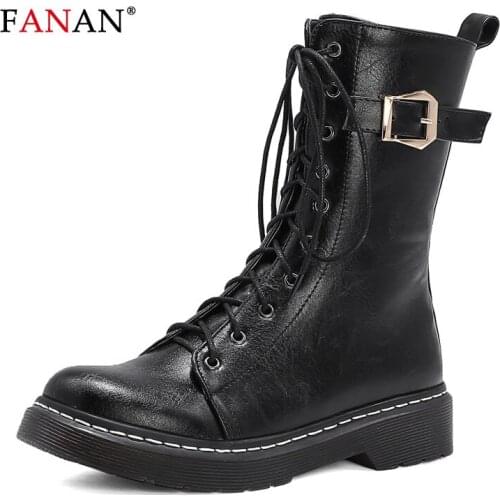 FANAN Winter Motorcycle Boots Women 2020 New Buckle British Style Ankle Boots Gothic Punk Low Heel Ankle Boots Womens Shoes