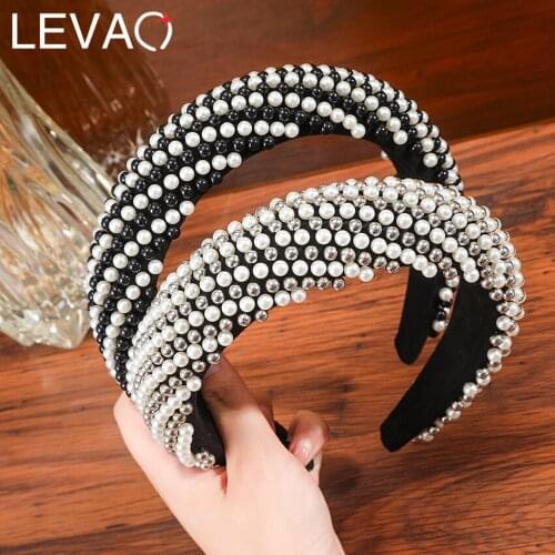 Levao New Fashion Full Pearl Headband For Women Padded Hairband Hair Hoop Bezel Turban Fall Winter Hair Accessorie Headwear