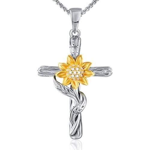 Cross Sunflower Necklace Choker Chain Fashion Women Sun Flower Necklace Pendant Gift Wholesale