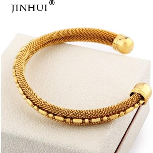 Jin Hui 1pieces of Gold Copper Bracelets for Women Dubai Bride Wedding Jewelry Bracelet,Men Ramadan Middle East African gifts