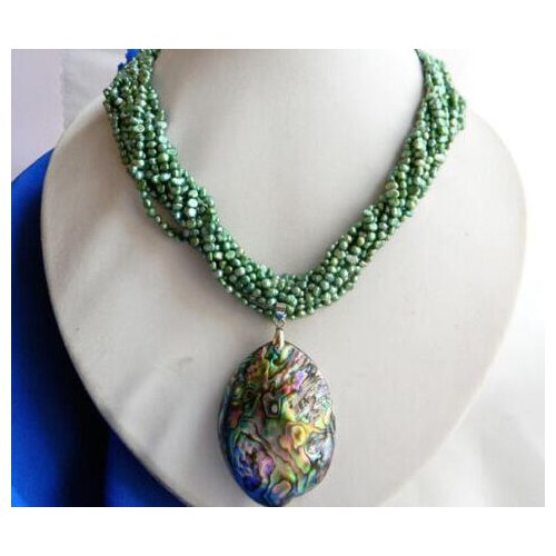 10Strands 18'' 3mm Green Baroque Freshwater Pearl Paua Abalone Shell Pendant