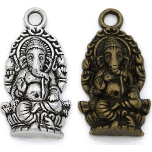 10pcs Tibetan Silver Plated Elephant Buddha Charms Pendants for Bracelet Necklace Jewelry Making DIY Handmade Craft 27x14mm