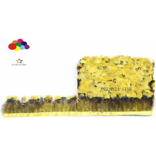 10 yards high quality pheasant feather trim light yellow cloth sideband 4-6cm wide for skirt wedding dress party DIY crafts