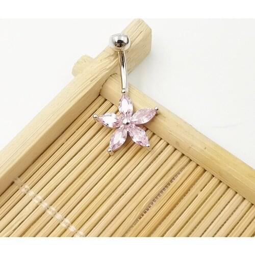 14G Navel Ring 925 Sterling Silver Bell Piercing Flower Shape Cubic Zircon Fashion Body Piercing Jewelry