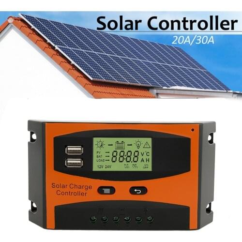 20A/30A 12V 24V Auto Solar Charge Controller PWM Controllers LCD Dual USB 5V Output Solar Panel PV Regulator
