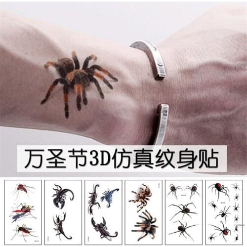 3D Spider Tatoo Scorpion Temporary Tattoo Stickers For Halloween Fake Tattoo Body Art