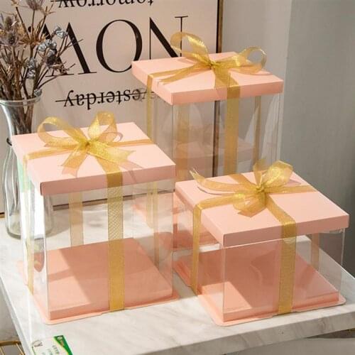 5pcs Transparent Cake Box Cake Packing Box Double Layer Cake Container