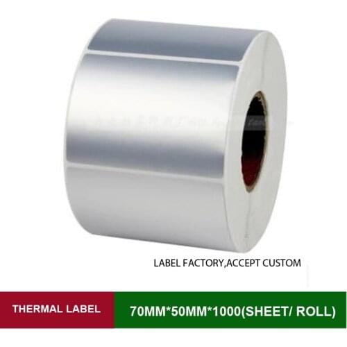 70*50mm blank silver PET label 1000pcs one roll sigle row can custom logo stickers label waterproof high temperature resistant