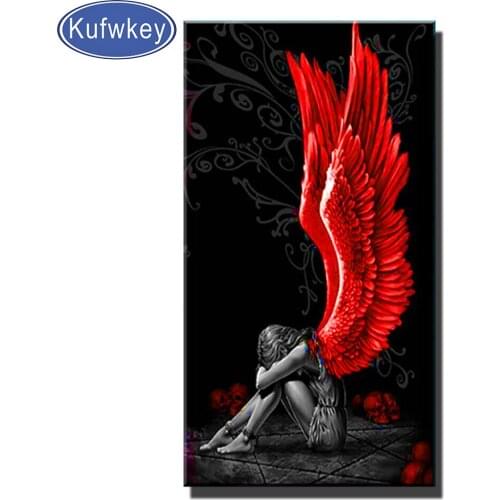 Full Drill Square/Round Diy Diamond Painting 5d Picture"Red Wings Demon Angel"Cross Stitch Kit Diamond Embroidery Red Fairy Girl