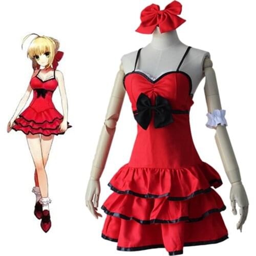 Fate/stay Night Anime Fate Zero Saber Cosplay Arturia Pendragon Red Dress Costume Bride Party Lolita Dress