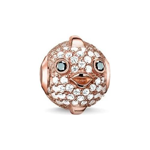 Rose Gold White Zircon Pink Puffer Fish Beads, Fashion Thomas Style DIY Bead Ts Jewelry Making Fit Necklace Bracelet for Women