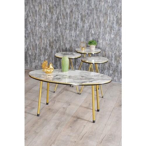 Zigon Coffee Table And Coffee Table in the Middle Ellipse Set Double Gold Ephesus Metal