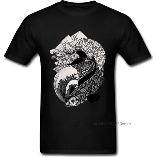 Japan Style Men T-shirts Koi Hanako Tshirt Cool Black T Shirt Print Tops Tees Cotton Short Sleeve Casual Clothes Wholesale