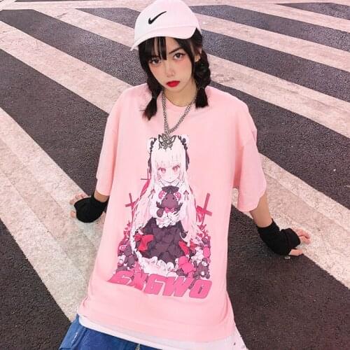 Oversized T-shirt Oversized harajuku kawaii short-sleeved T-shirt female Print Ulzzang Aesthetic T-shirt 2021 Summer pink tops