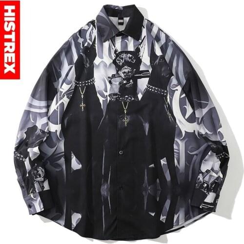 HISTREX Gangsta Rap Dogs Gun Shirts For Men Clothing Harajuku Loose Fashion Dress Plus Size Designer 2021 Mens Shirts KXPG0