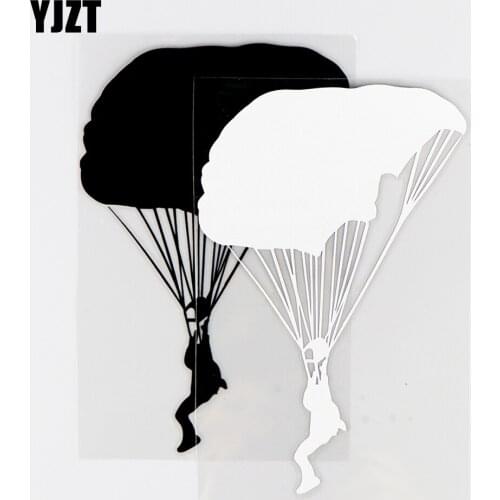YJZT 10.7×16.3CM Extreme Sports Skydiving Silhouette Personalized Car Stickers Vinyl Decals Black / Silver 10A-0601