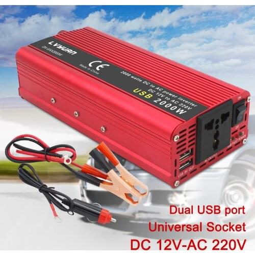 Power Inverter Dual USB 2000W Watt DC 12V to AC 220V Portable Car Charger Converter Adapter DC 24 to AC 230 Modified Sine Wave