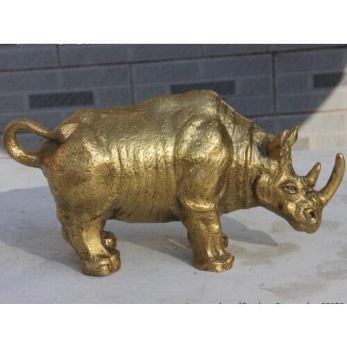 Chinese Fengshui Pure Brass Rhino Rhinoceros Bull Ox Animal Statue Sculpture