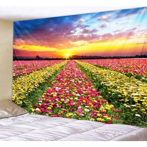 Beautiful sky flowers and plants tapestry landscape wall hanging bohemian art print tapestry home decoration hippie pattern