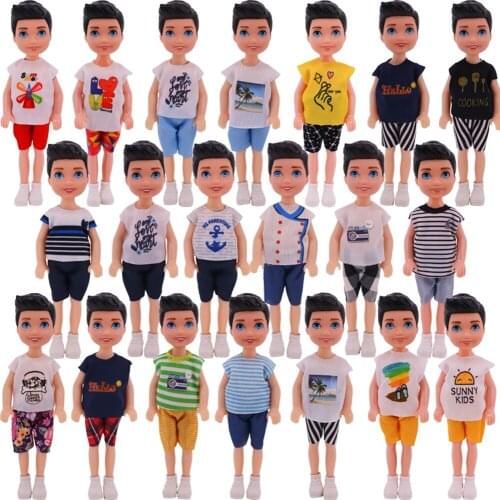 Boy Doll Clothes Cotten Print T-shirt+Shorts Fit For 5Inch American Kelly Doll,Specialiy Mini Doll House Toy,Girl Christmas Gift