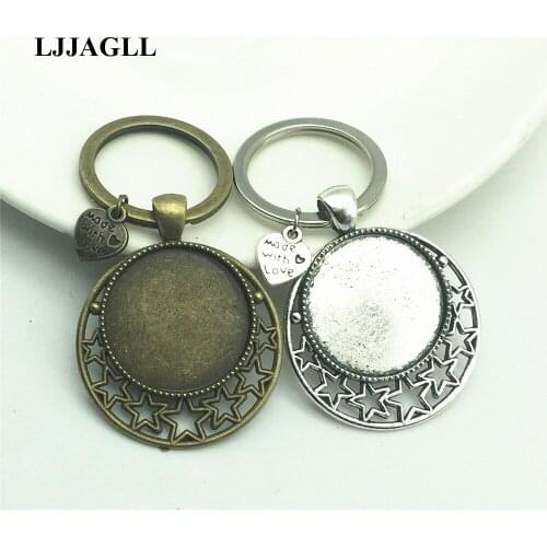 LJJAGLL 6pcs/lot Metal 17 types Key Chain Diy Keyring Blank Cabochon Setting Fit Round Oval Dia Keys Pendant Diy Jewelry AYSQ032