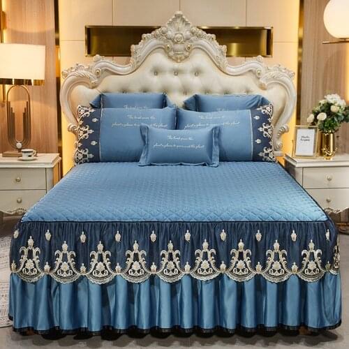 Fashion Lace Bed Skirt Home Decor Bedding Set Luxury Machine Washable Non Slip Embroidery Bedspreads for Queen/King Size Bed