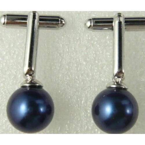 Fashionable silver plated 12 mm blue shell pearl cuffs