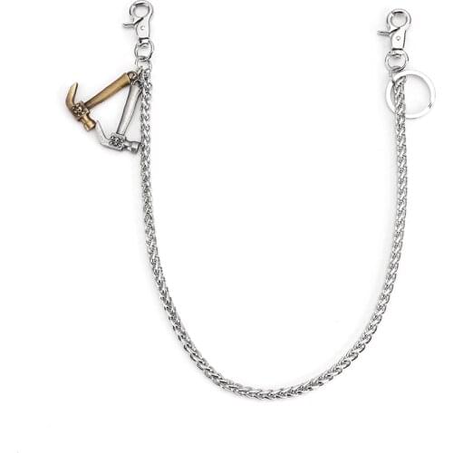 Men Heavy Gunmetal Waist Biker Skull Wallet Key Chain Rock Punk Trousers Motorcycle HipHop Leather Pant Jean Chain DR225