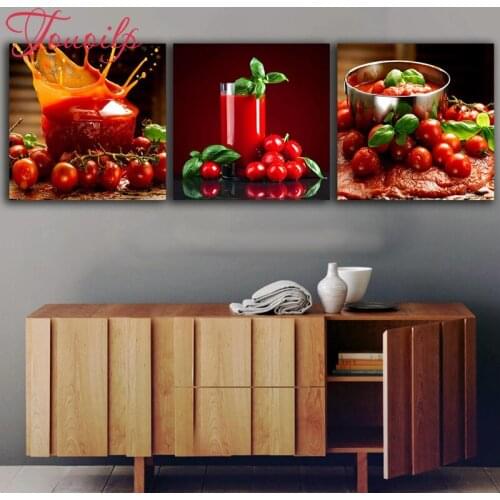 3 pcs Tomato fruit diamond painting full square&round drill diamond embroidery mosaic modern triptych home decoration painting