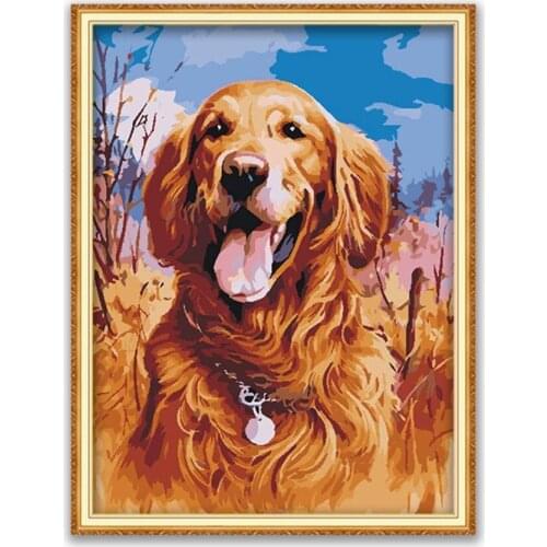 Animal Golden Retriever DIY 11CT Embroidery Cross Stitch Kits Craft Needlework Set Cotton Thread Printed Canvas Home Decoration