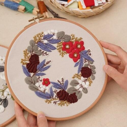 DIY Flower Embroidery Kit with Hoop for Beginner Cross Stitch Set Needlework Sewing Art Handmade Craft Home Decor Wholesale