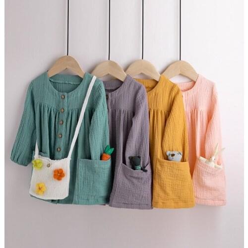 New Kids Dresses Girls Long Sleeves Autumn Winter Outfits Baby Button Pockets Cotton Cardigan Casual Dress Children Clothes 1-6Y