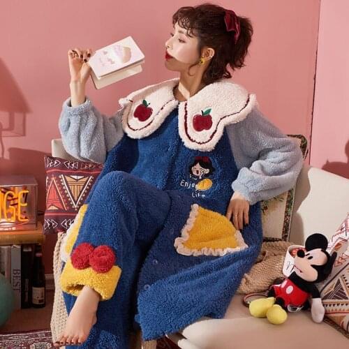 Phoentin 2020 pajamas winter female mixed colors womens nightgown sets princess home suit of fleece ladies sleepwear warm FG222