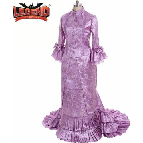 Victorian Dresses French Bustle Period Ball Gowns Reenactment Costumes Steampunk Gothic Bustle gown dress purple Floral Dress