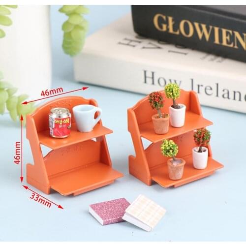 1:12 Dollhouse Shelf Flower Stand Potted Plants Bookshelf Book Cup Drink Set