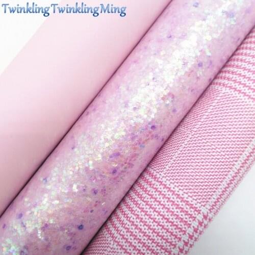 PINK SMOOTH Glitter Fabric, Printed Faux Leather Fabric, Synthetic Leather Sheets For Bows A4 8"x11" Twinkling Ming XM222