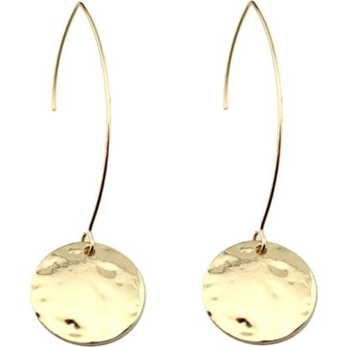 Wholesale Rose Gold Minimalist Hammered Circle Disc Drop Hook Earrings 3 Finishes Fashion Long Earrings for Women 2017