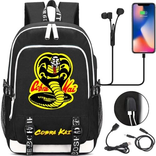 High Quality Anime Cobra Kai School Bags For Teenage Girls Usb Charging Backpacks Women Bookbag Men Travel Laptop Bag